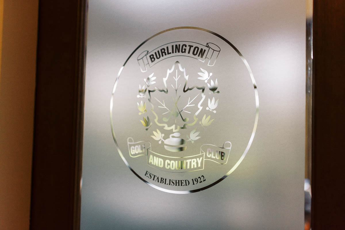burlington golf and country club wedding logo on the door