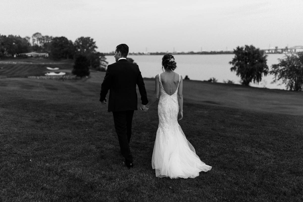 bride and groom at sunset, burlington golf and country club wedding