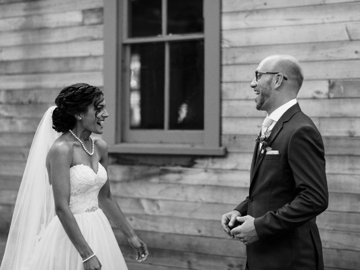the first look during a wedding at fanshawe pioneer village in london