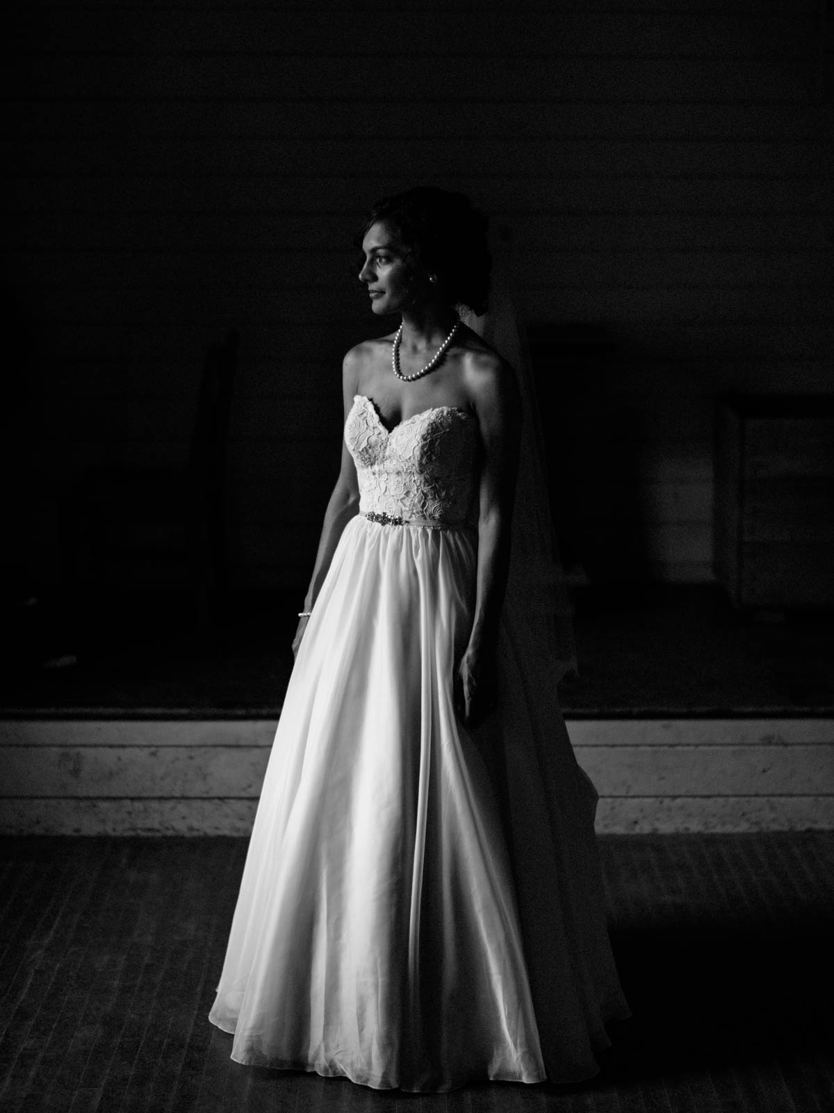 black and white portrait of the bride during a fanshawe pioneer village wedding in london